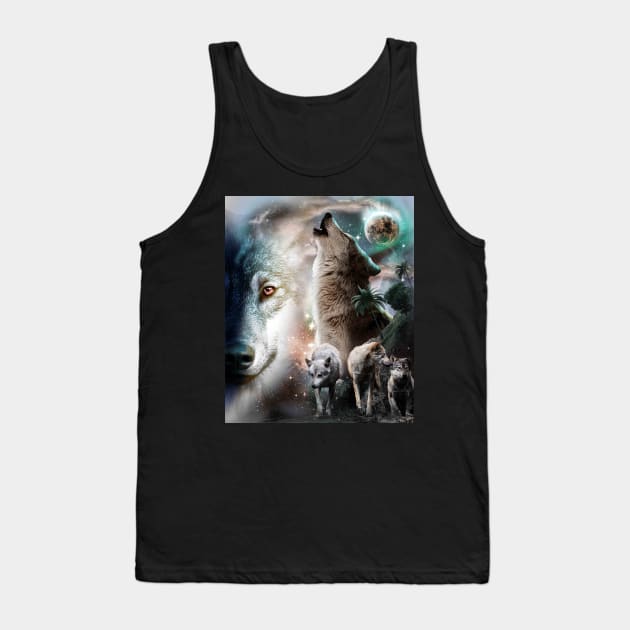 Space Wolves Wolf Howling At Moon Tank Top by Random Galaxy